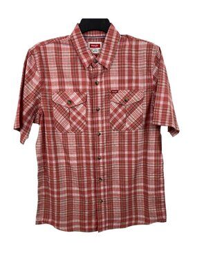 Wrangler Mens Red Plaid Short Sleeve Button-Up Shirt Size Medium